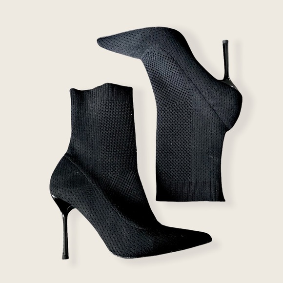 Zara Trafaluc Black Stretchy Sock Mesh Pointed Toe Ankle Boot Stiletto Heels - Picture 15 of 16